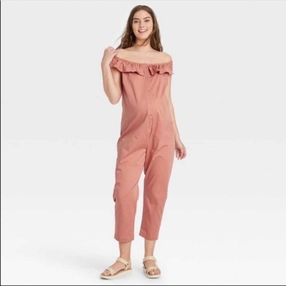 The Nines by Hatch Blush Pink Ruffle Sleeveless Maternity Cropped Jumpsuit XS